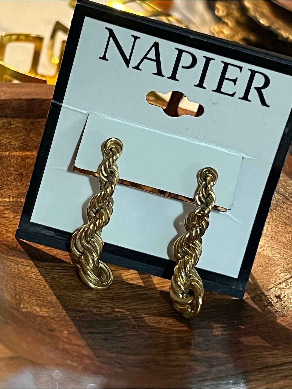 Napier Twisted Rope Drop Earrings in Gold Tone